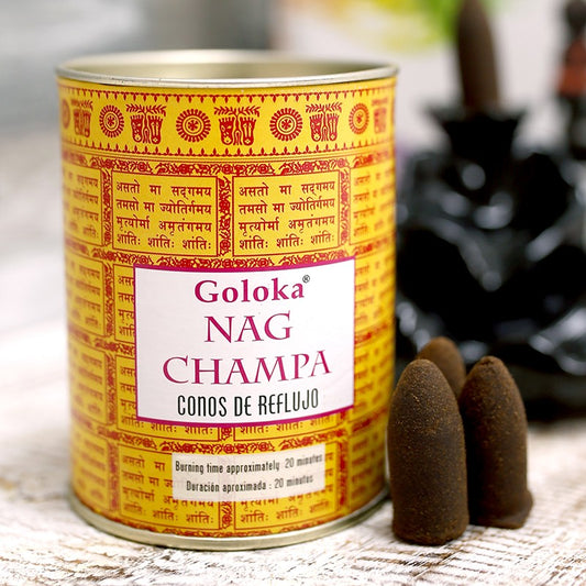 Goloka Nag Champa Backflow Wierookkegels – 24 stuks in blik