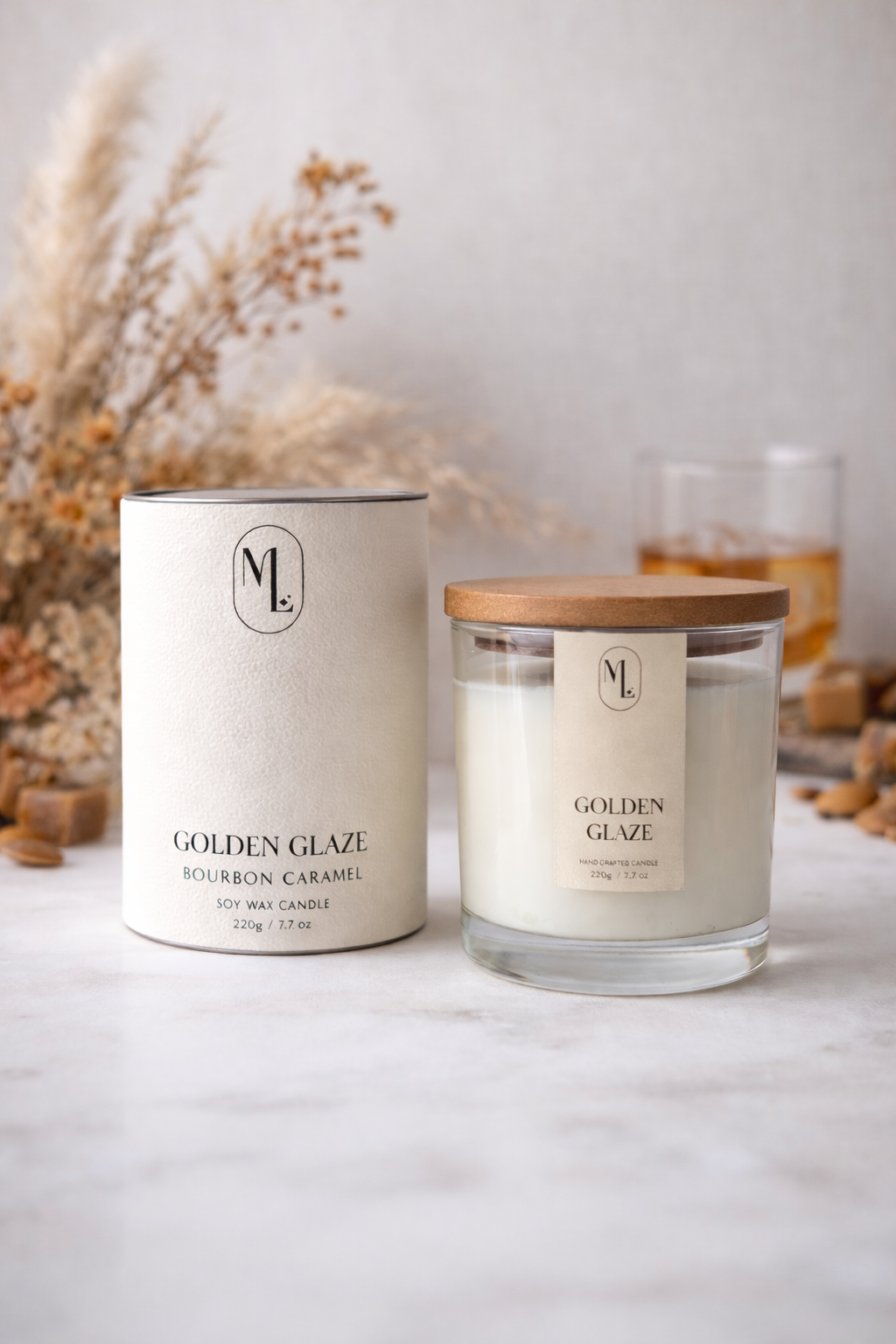 Luxe Sojawas Geurkaars – Golden Glaze | Bourbon Caramel