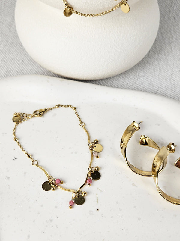 RVS Armband "Multi Coins sweet pink" goud