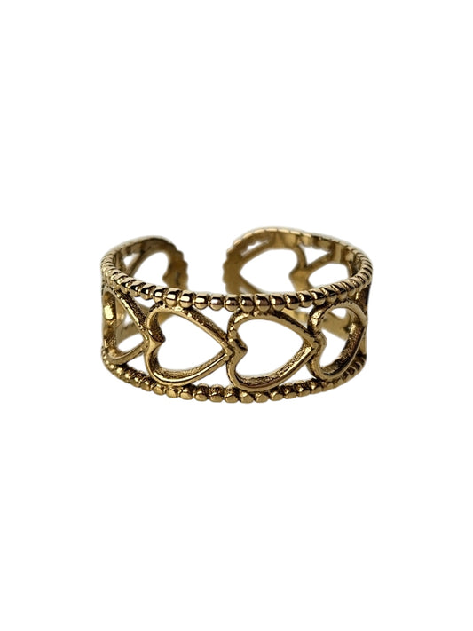 RVS Ring Captured Hearts goud