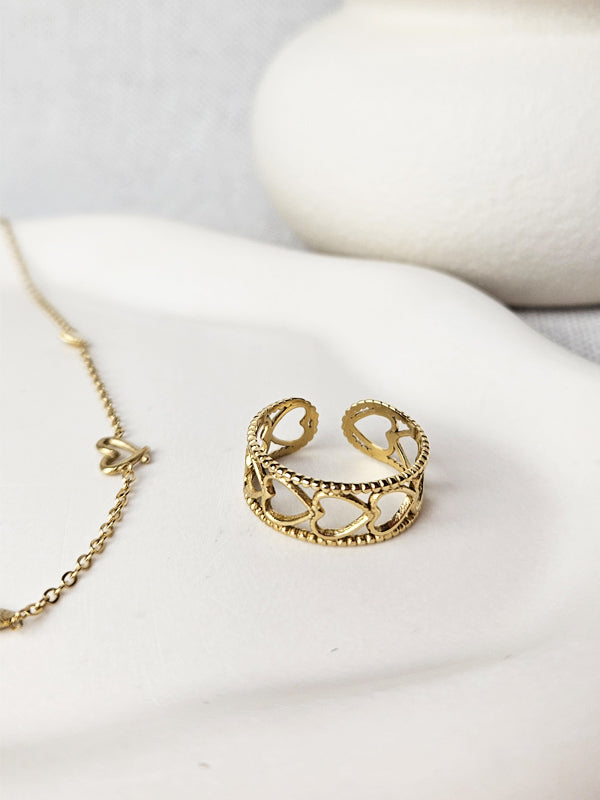 RVS Ring Captured Hearts goud