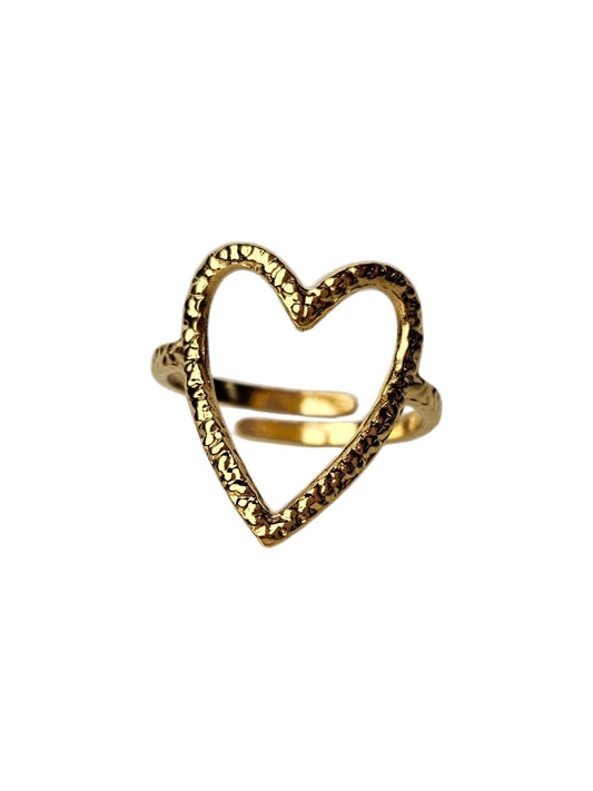 RVS Ring Love hammered goud
