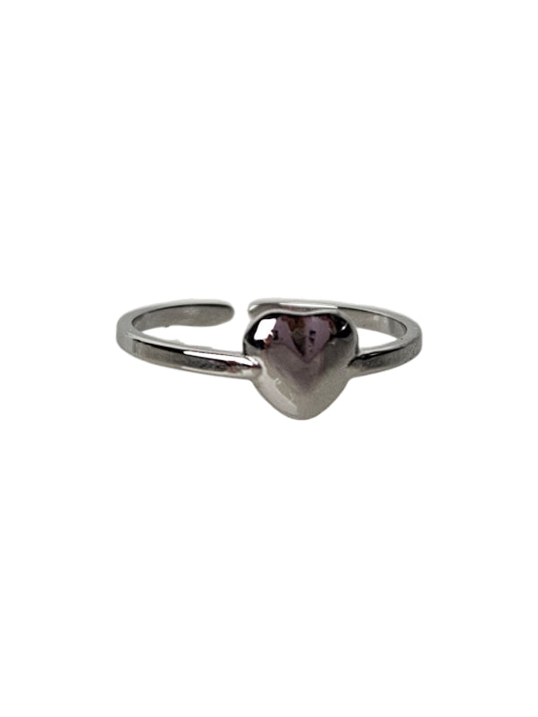 RVS Ring Single heart solid zilver