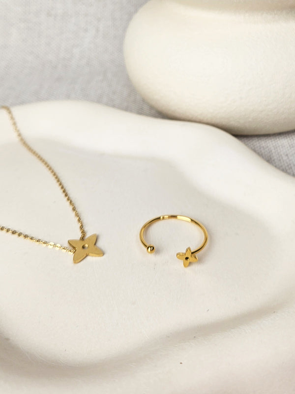RVS Ring Blossom goud