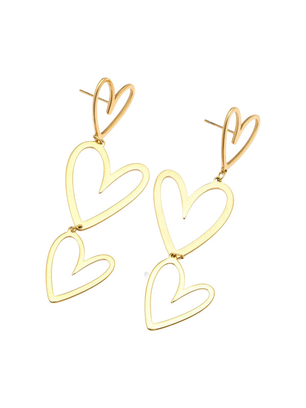 RVS Oorbellen Statement hearts goud