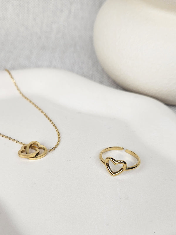 RVS Ring Single heart goud