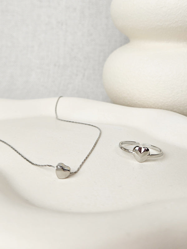 RVS Ring Single heart solid zilver