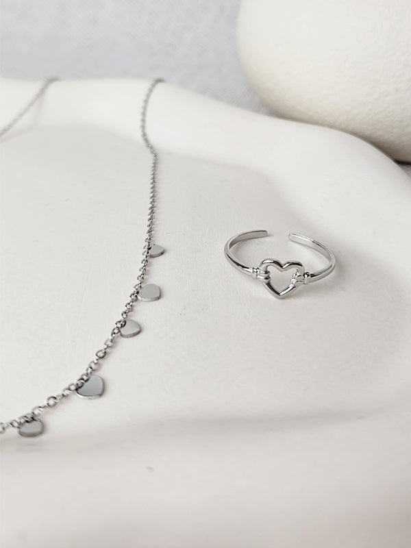 RVS Ring Single heart zilver