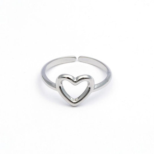 RVS Ring Single heart zilver