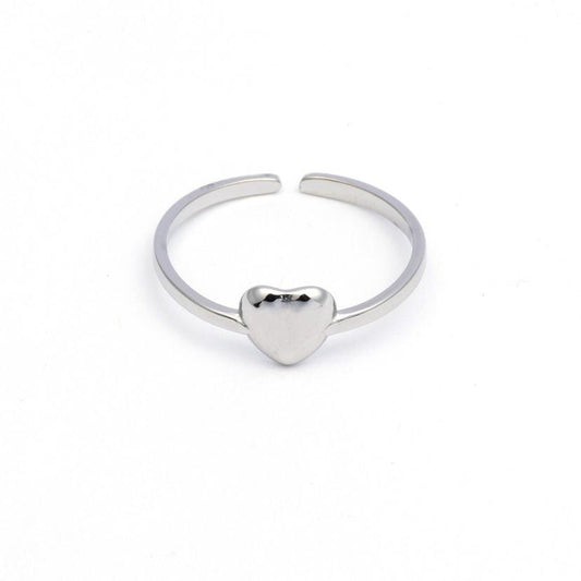 RVS Ring Single heart solid zilver