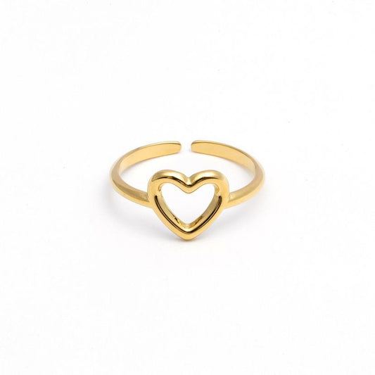 RVS Ring Single heart goud