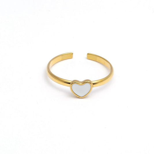 RVS Ring Single white heart goud