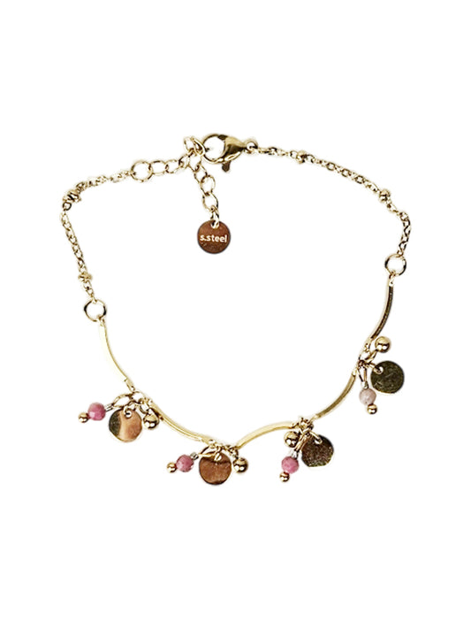 RVS Armband "Multi Coins sweet pink" goud