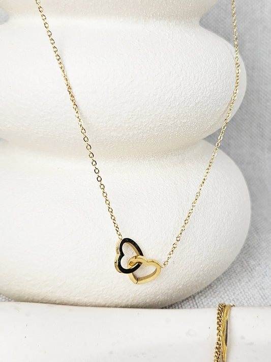 RVS Ketting Hearts connected goud