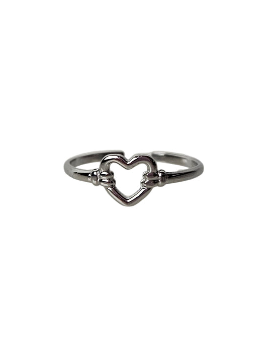 RVS Ring Single heart zilver