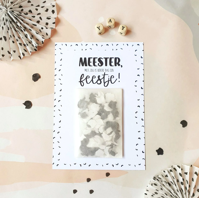 Ansichtkaart Meester confetti
