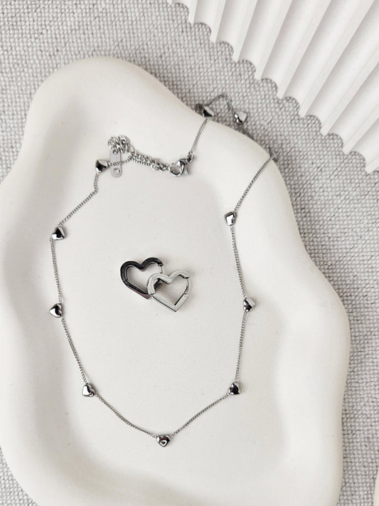 RVS Ketting Multihearts 3D zilver