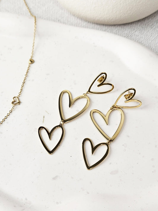 RVS Oorbellen Statement hearts goud