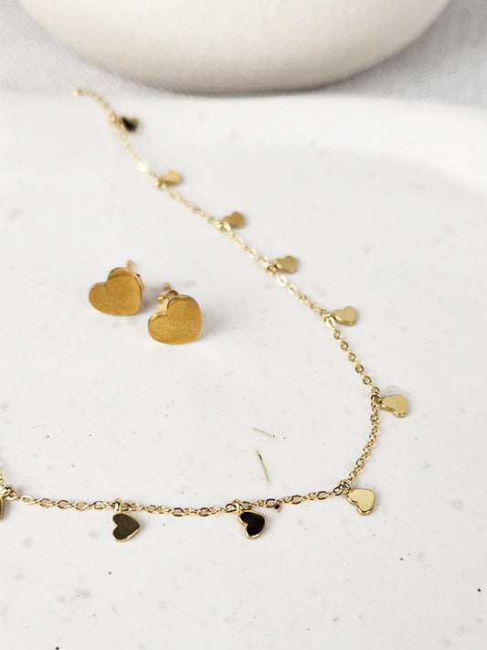 RVS Oorbellen Hart knopjes goud