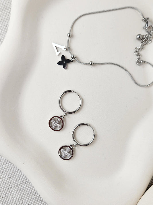 RVS Oorbellen Blossom steentjes zilver