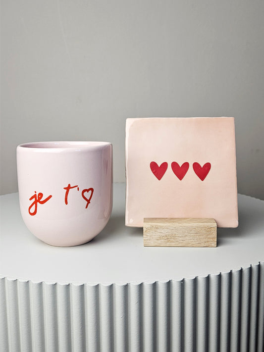 Valentijn cadeauset Mok & Tegel roze